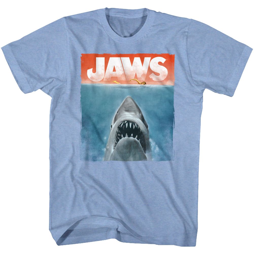 Wholesale JAWS Movie Colors Heather Light Blue Adult T-Shirt