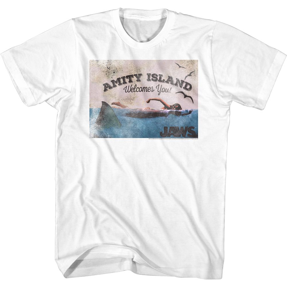 Wholesale JAWS Movie Welcome White Adult T-Shirt