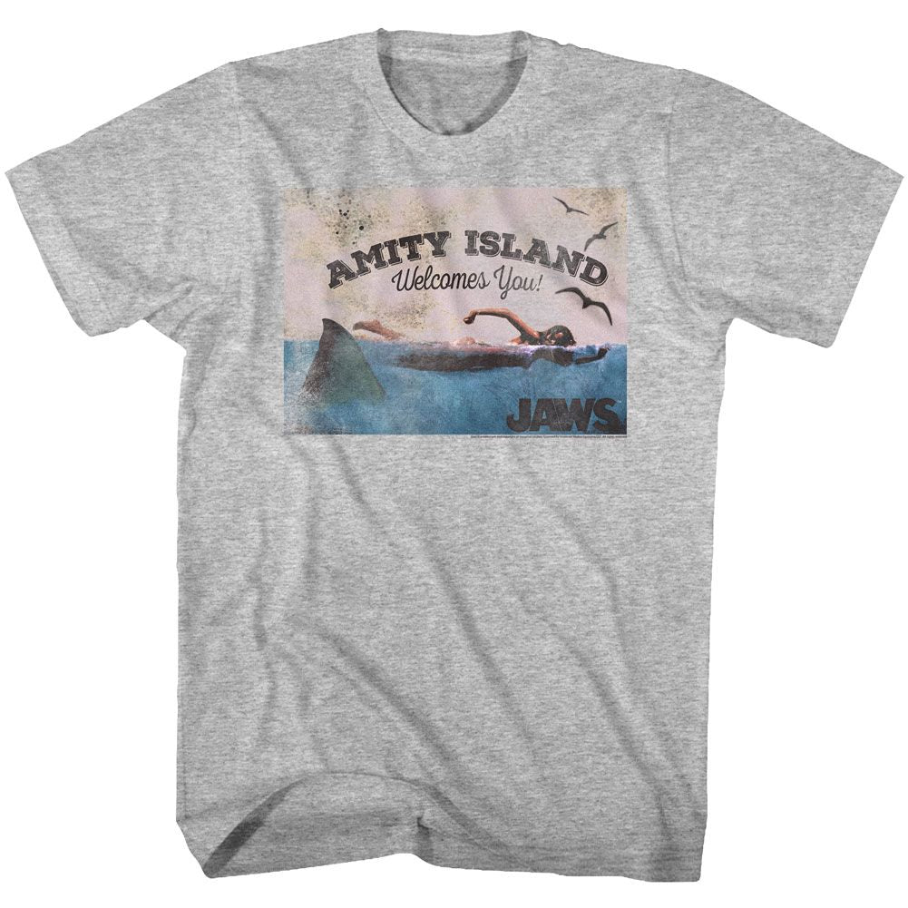 Wholesale JAWS Movie Welcome Heather Gray Adult T-Shirt
