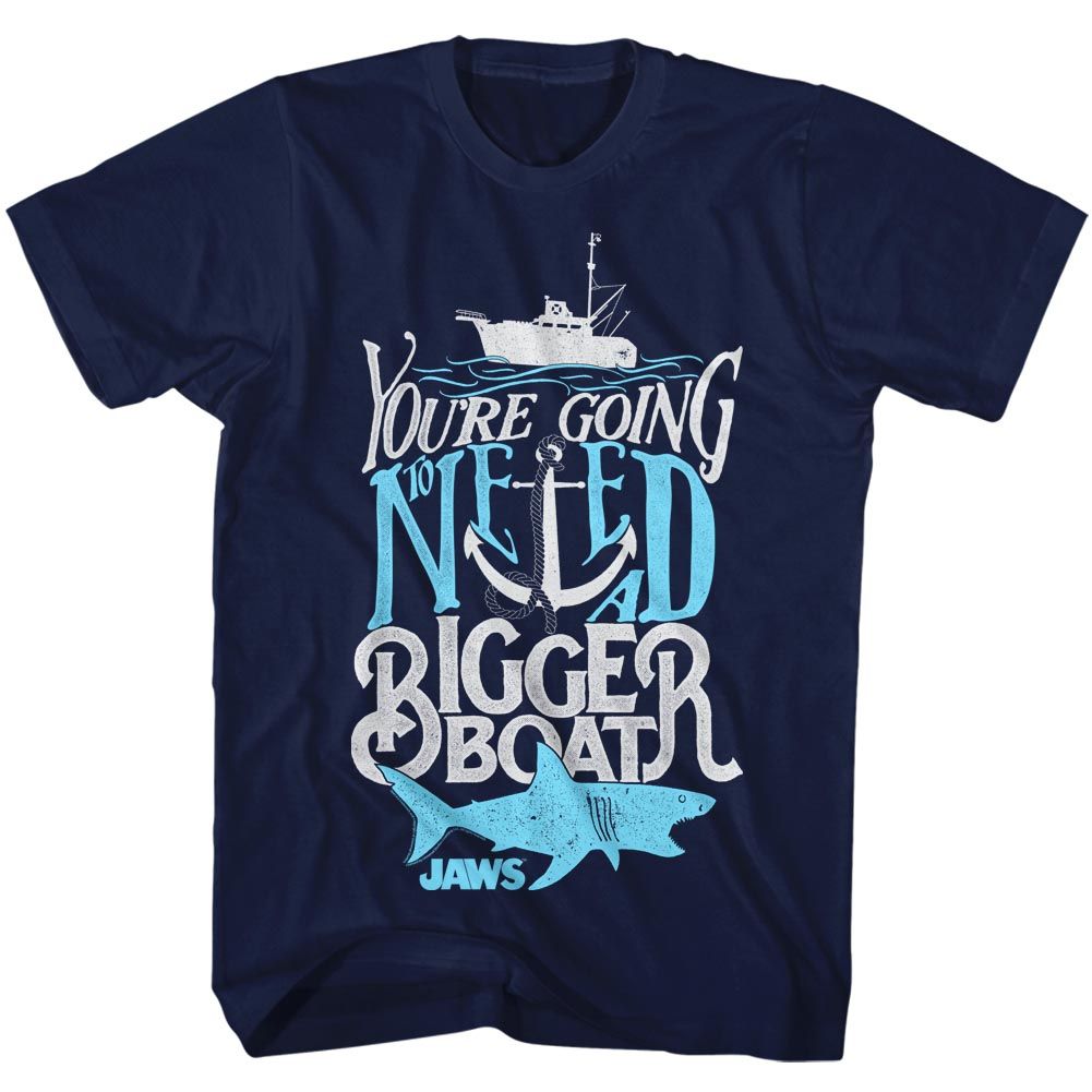 Wholesale JAWS Movie Typography Navy Adult T-Shirt