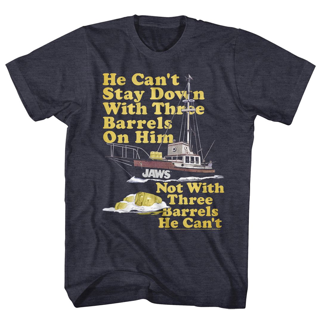 Wholesale JAWS Movie 70's Barrels Heather Navy Adult T-Shirt
