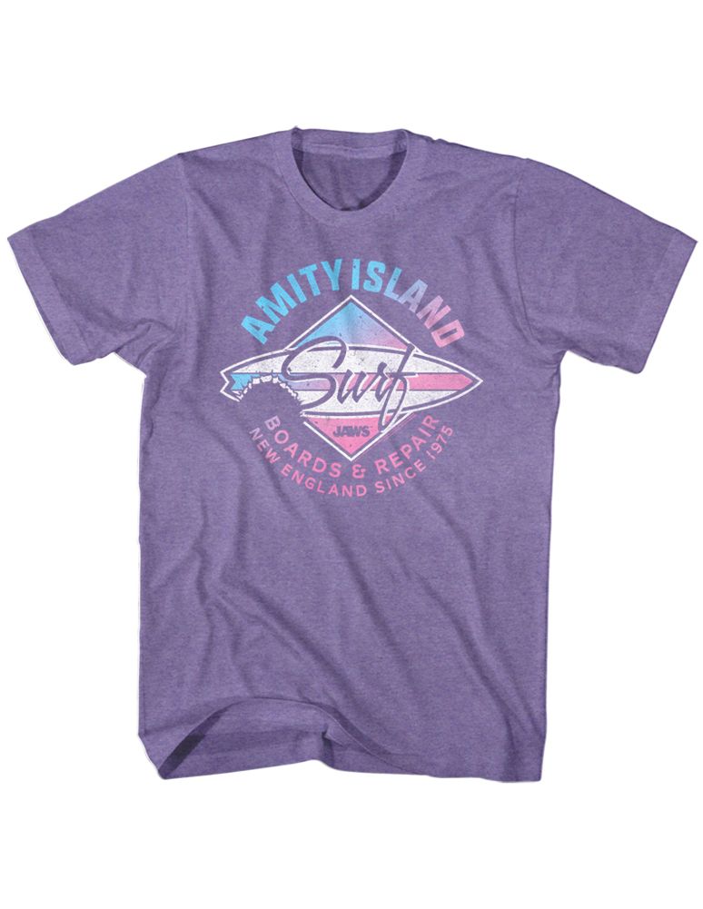 Wholesale JAWS Movie Amity Island Surf Heather Purple Adult T-Shirt