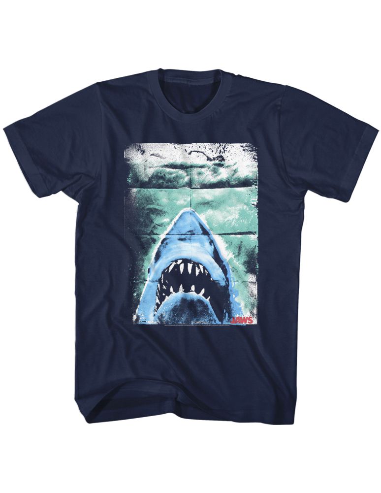 Wholesale JAWS Movie Folded Poster Navy Adult T-Shirt