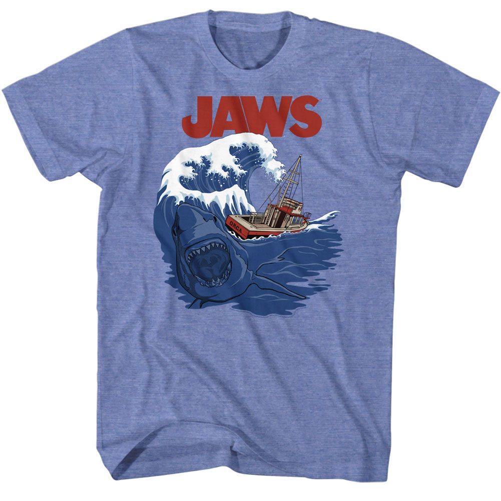 Wholesale JAWS Movie Shark Swell Heather Light Blue Adult T-Shirt