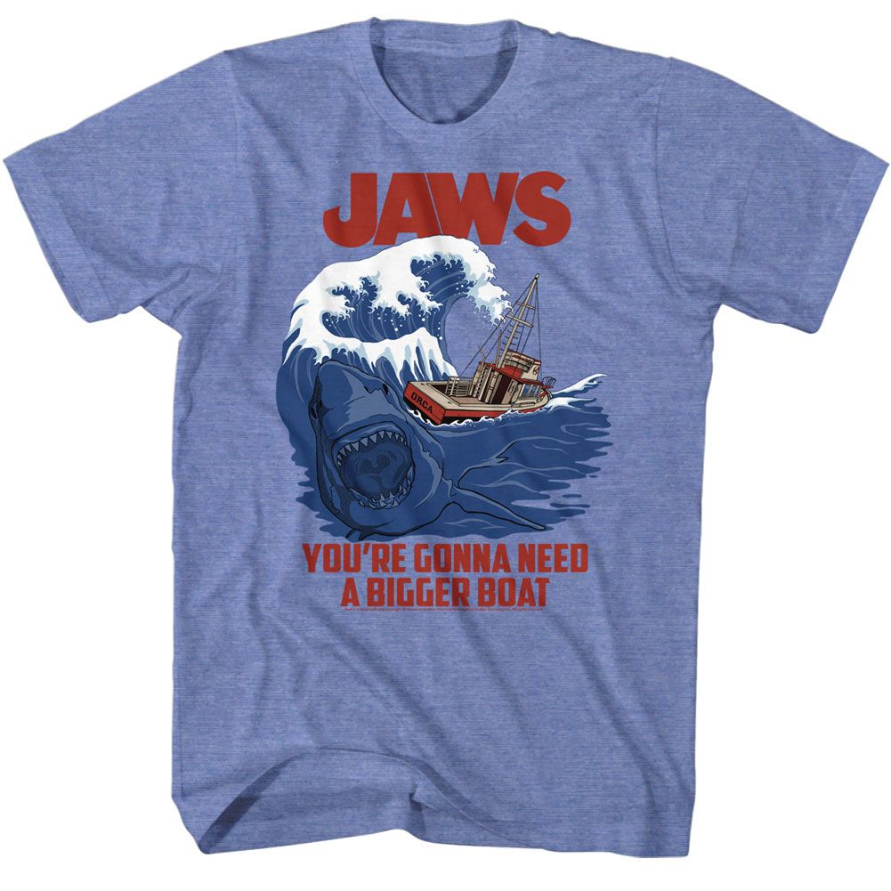 Wholesale JAWS Movie Swell Text Heather Light Blue Adult T-Shirt