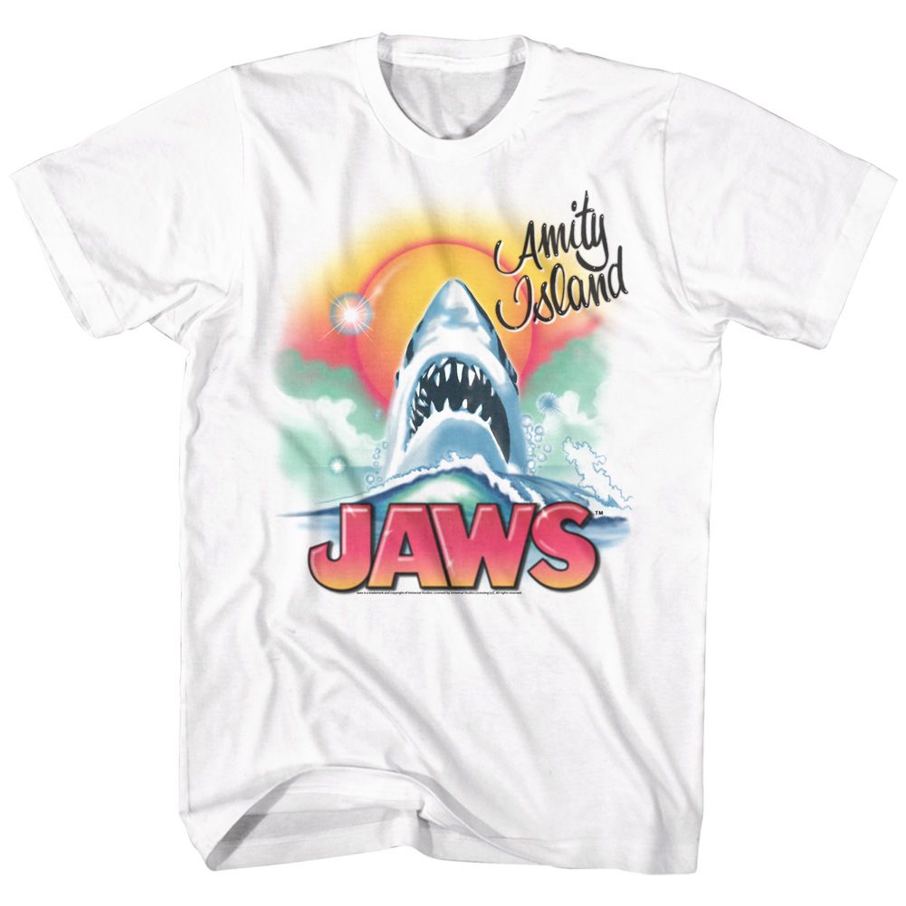 Wholesale JAWS Movie Beachy Airbush White Adult T-Shirt