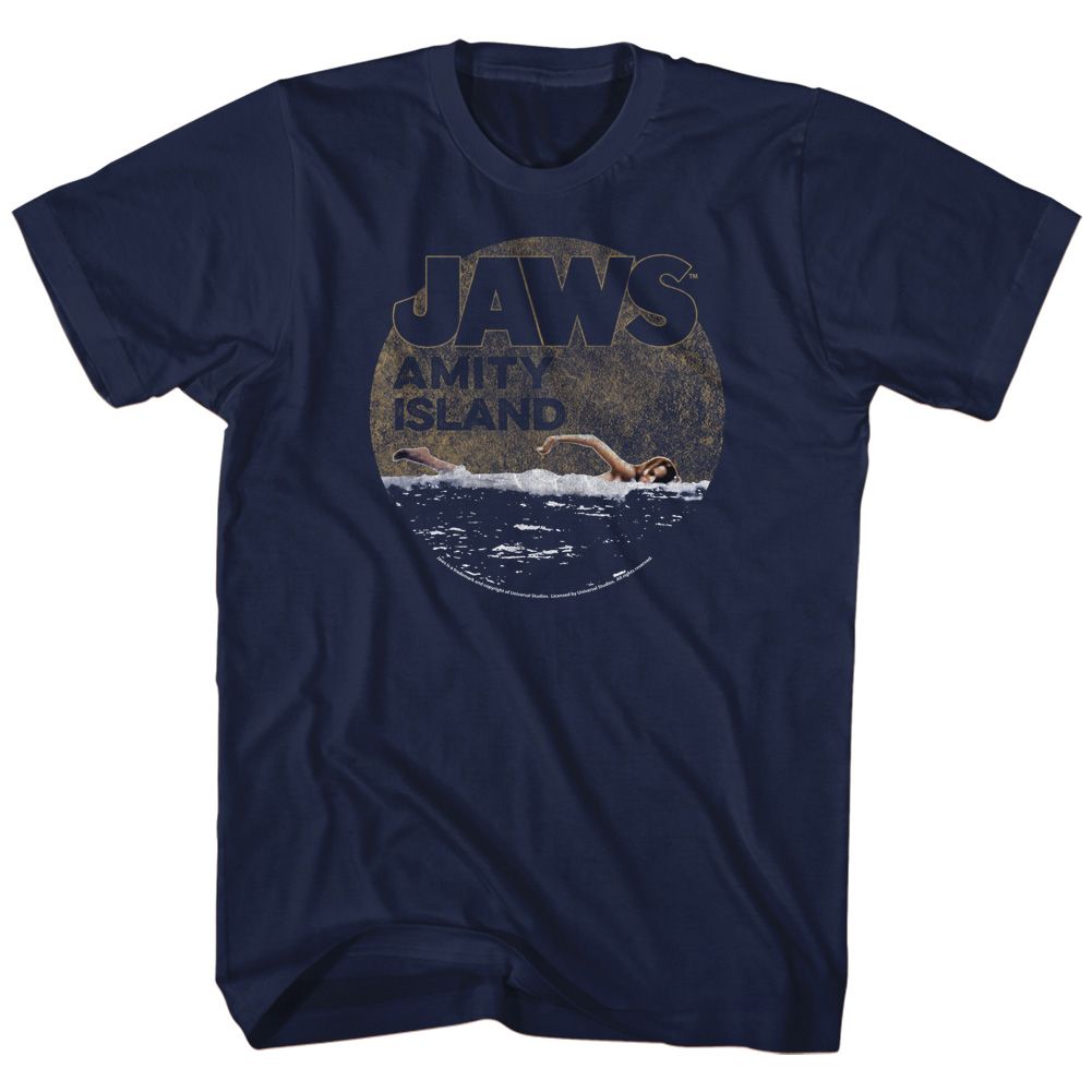 Wholesale JAWS Movie Late Swim Navy Adult T-Shirt