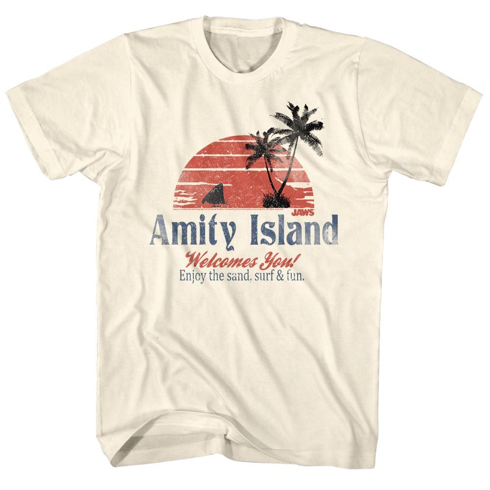 Wholesale JAWS Movie Amity Island Solid Natural Adult T-Shirt