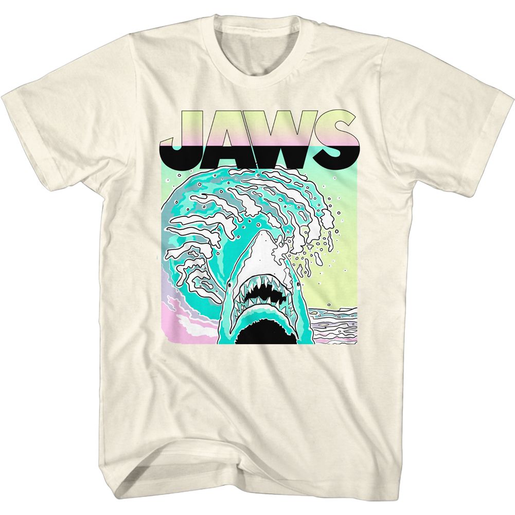 Wholesale JAWS Movie Neon Waves Solid Natural Adult T-Shirt