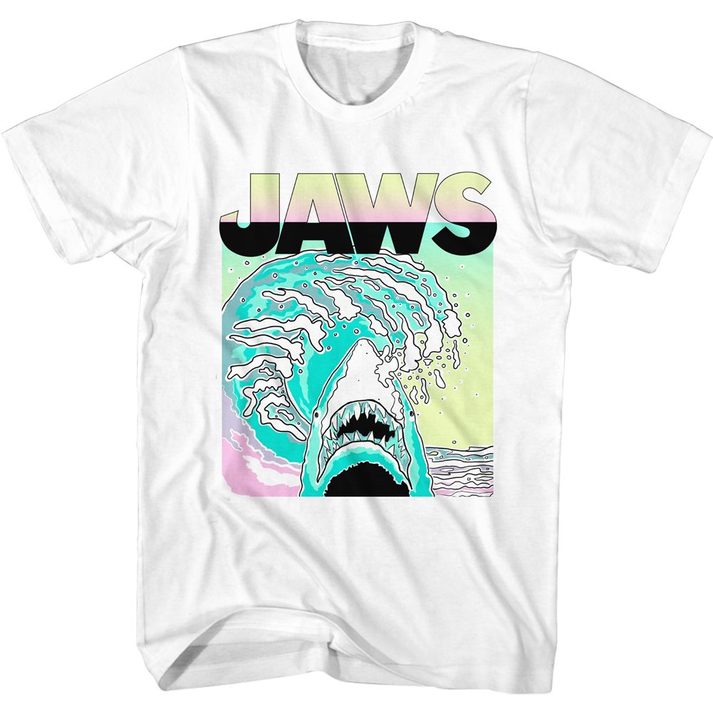 Wholesale JAWS Movie Neon Waves White Adult T-Shirt
