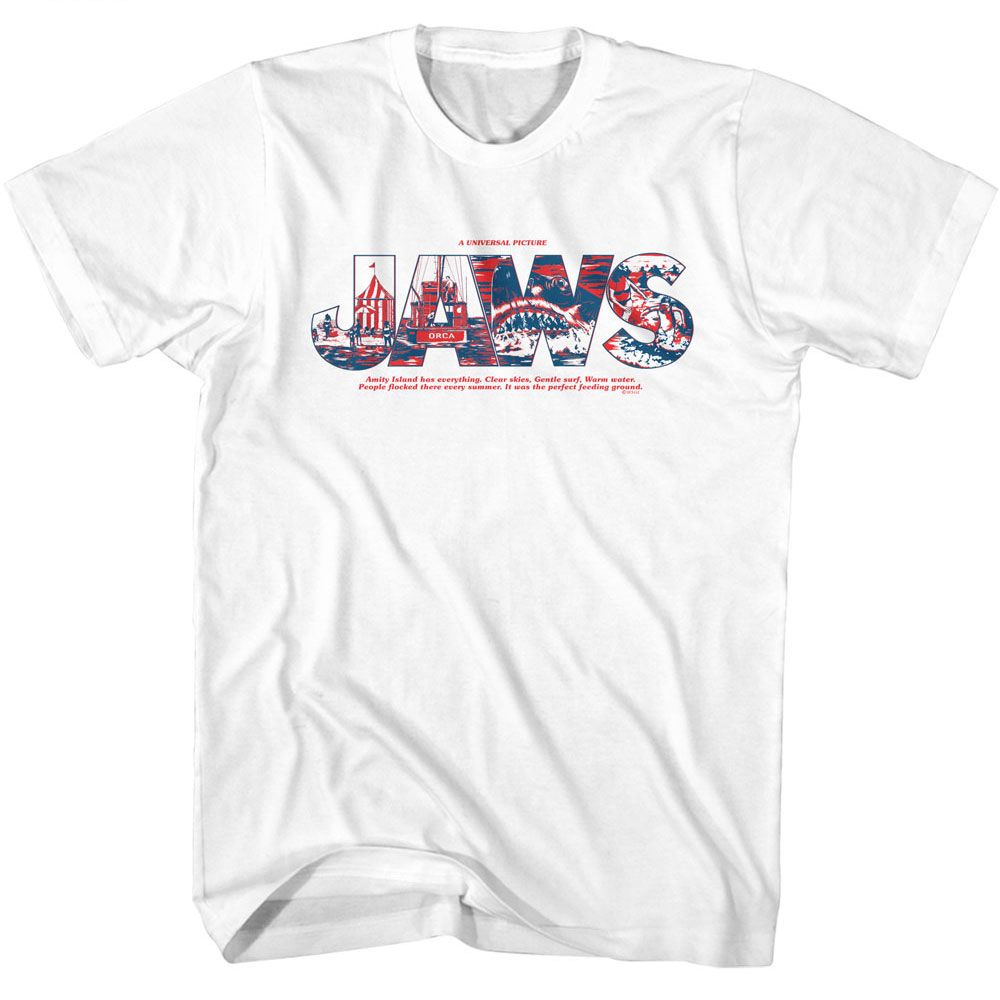 Wholesale JAWS Movie Logo with Comics White Adult T-Shirt