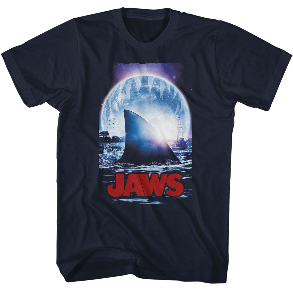 Wholesale JAWS Movie Moonlight Shark Fin Navy Adult T-Shirt