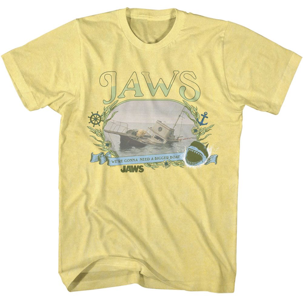 Wholesale JAWS Movie Boat Sinking Florals Heather Yellow Adult T-Shirt