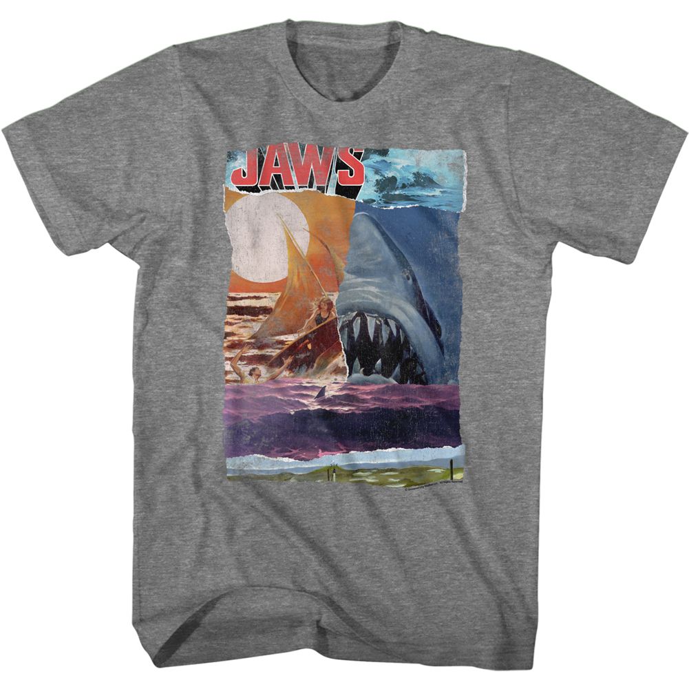 Wholesale JAWS Movie Ski Shark Collage Heather Graphite Adult T-Shirt