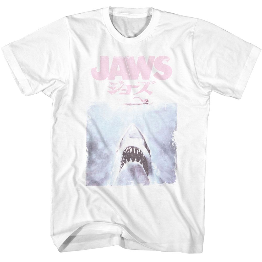 Wholesale JAWS Movie Faded Kanji White Adult T-Shirt
