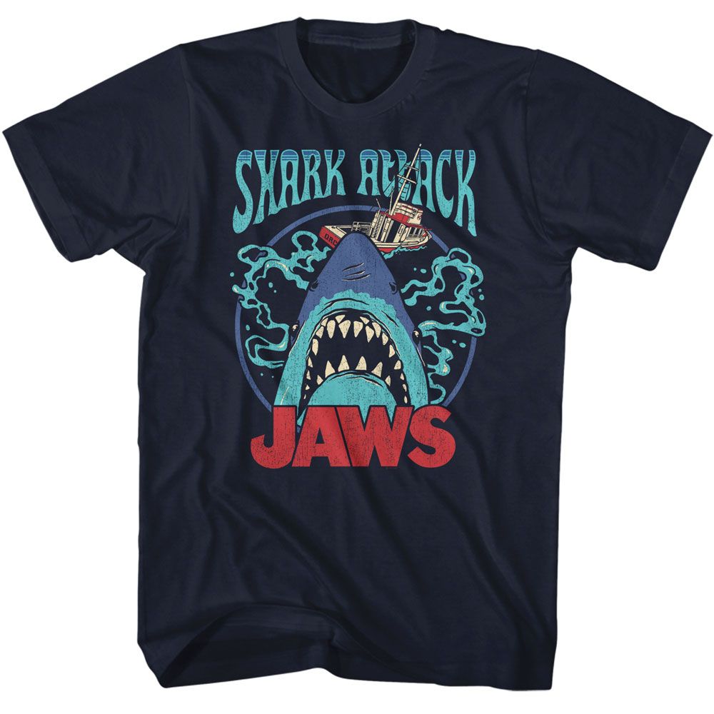 Wholesale JAWS Movie Swirly Water Navy Adult T-Shirt