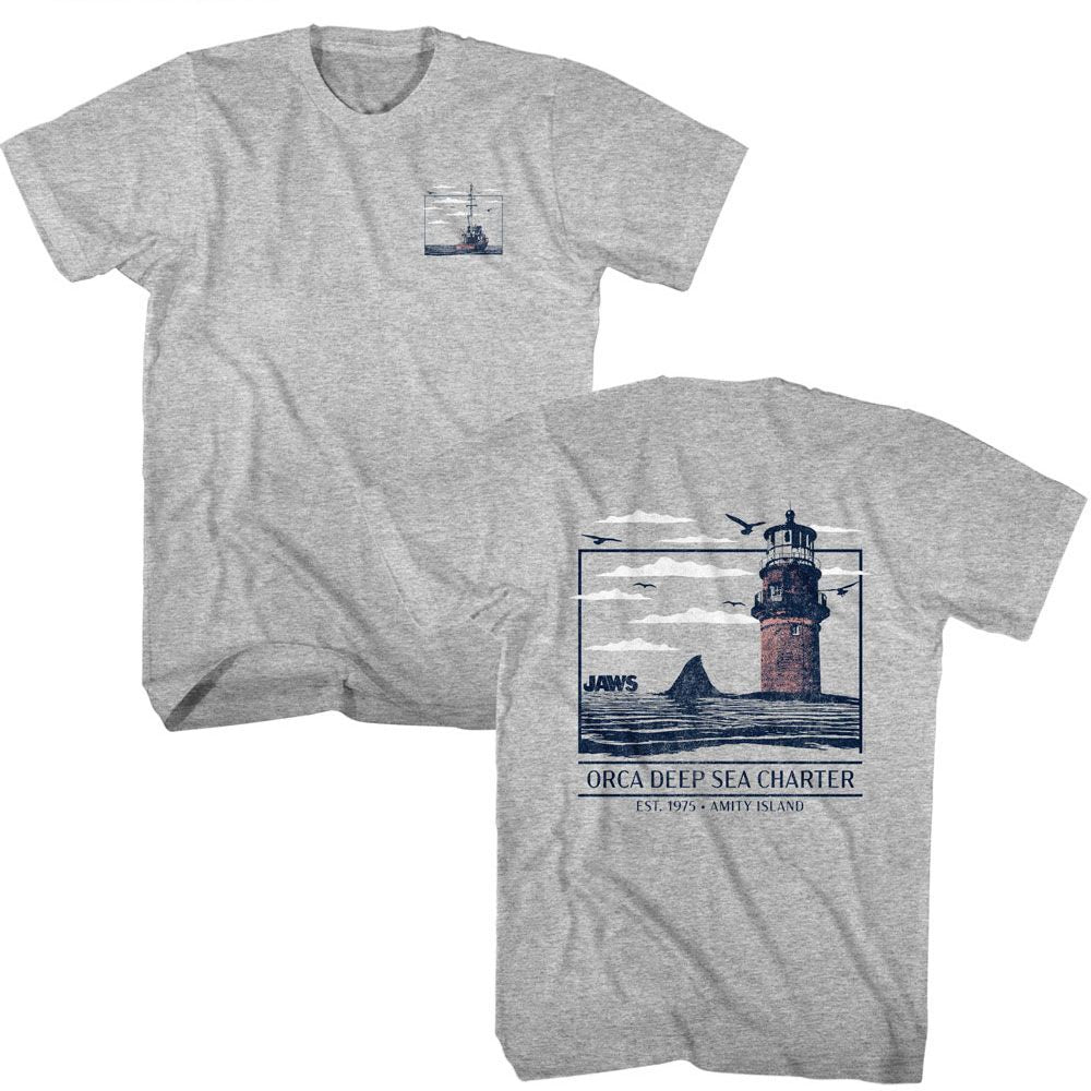 Wholesale JAWS Movie Orca Deep Sea Charter Heather Gray Adult T-Shirt