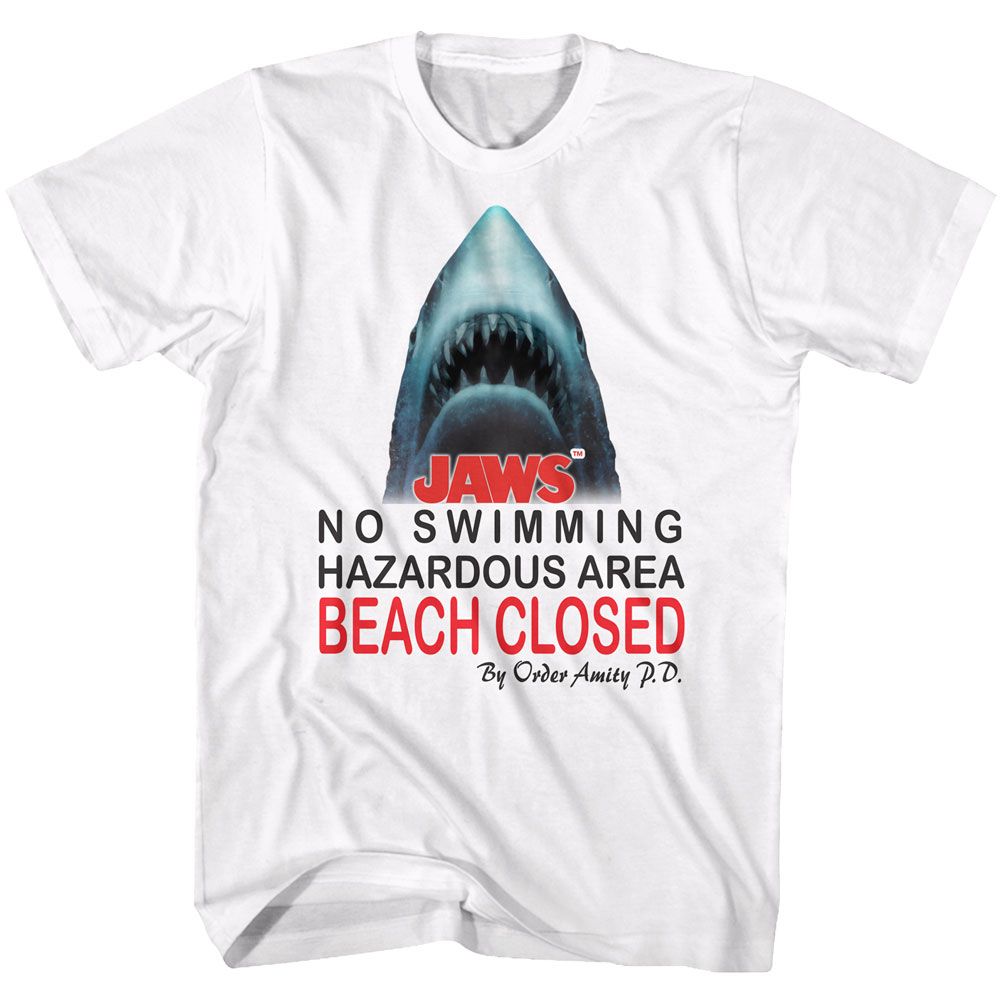 Wholesale JAWS Movie Beach Closed White Adult T-Shirt