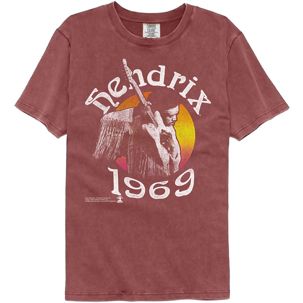 Wholesale Jimi Hendrix Maroon Hendrix Sun 1969 Premium Fashion Dye Band T-Shirt