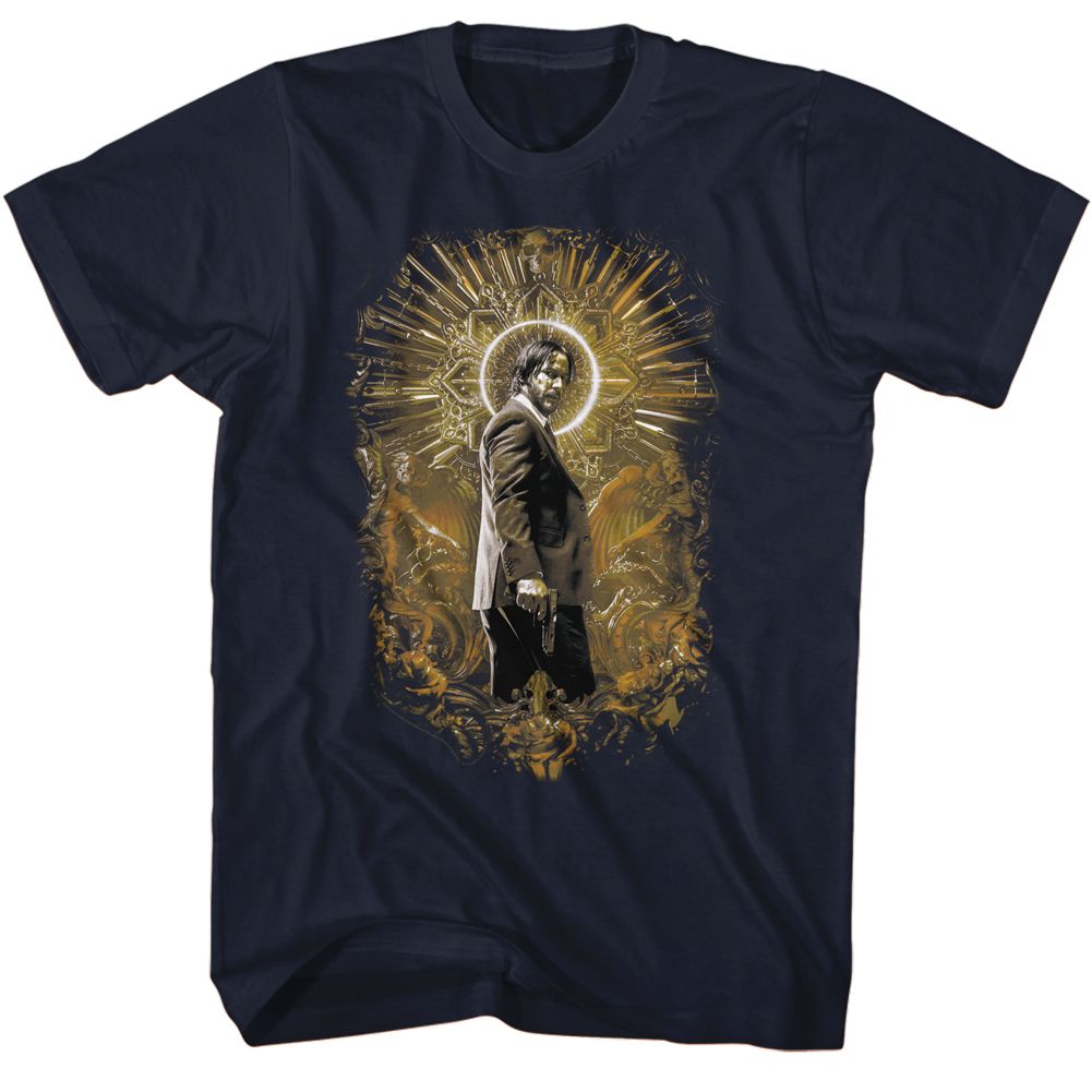 Wholesale John Wick Gold Halo Navy Adult T-Shirt