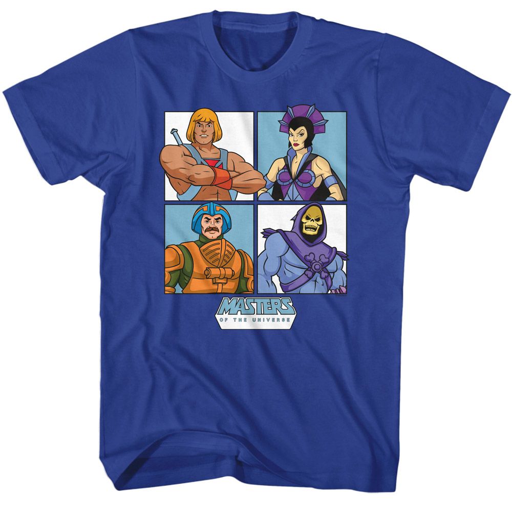 Wholesale Masters of the Universe Four Character Squares Solid Royal Adult T-Shirt