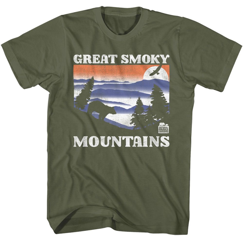 Wholeale NPCA-GSM BEAR AND MTNS DARK-MILITARY GREEN ADULT S/S TSHIRT-S