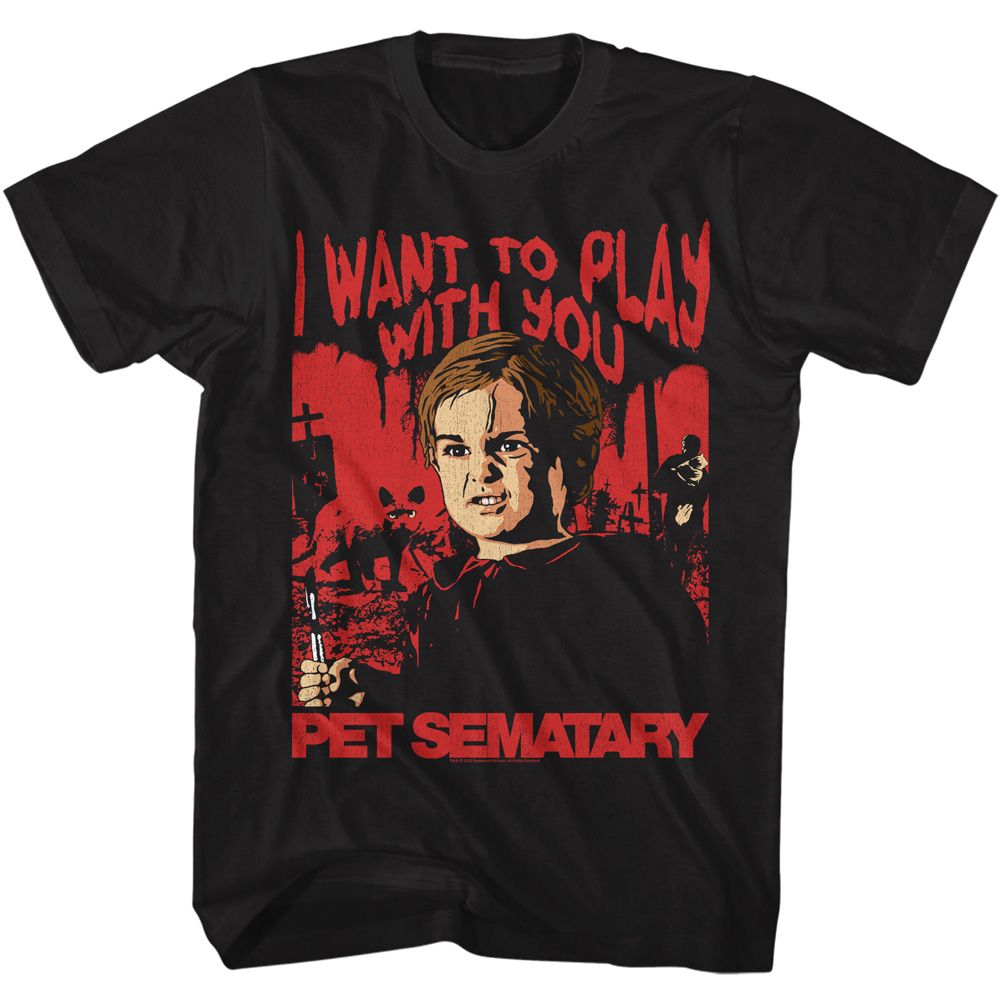 Wholesale Pet Sematary Movie I Want to Play Black Adult T-Shirt