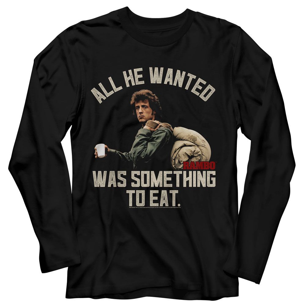 Wholesale Rambo Something to Eat Black Adult Long Sleeve T-Shirt