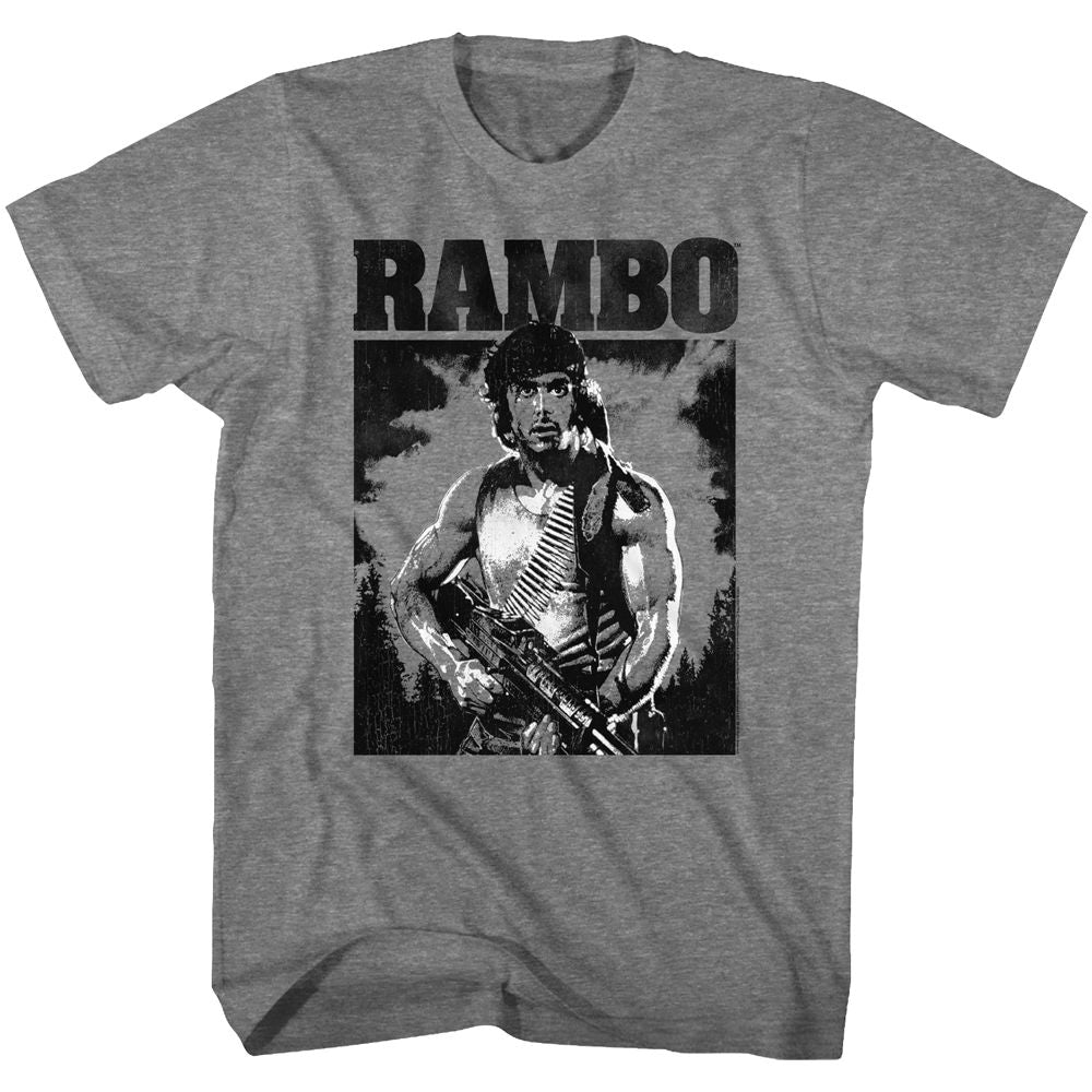 Wholesale Rambo Movie Black and White Heather Graphite Adult T-Shirt