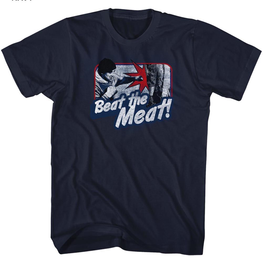Wholesale Rocky Movie Beat the Meat Navy Adult T-Shirt