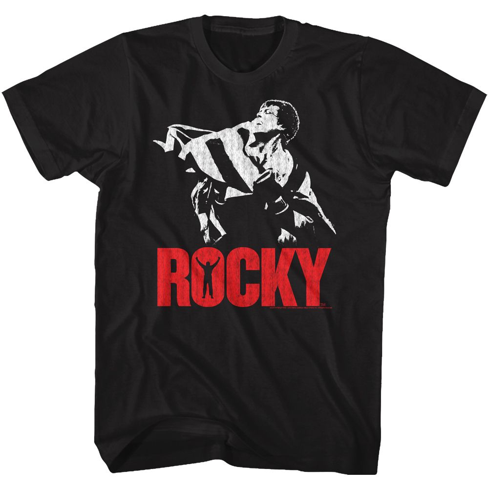 Wholesale Rocky Movie Flag Black Adult T-Shirt