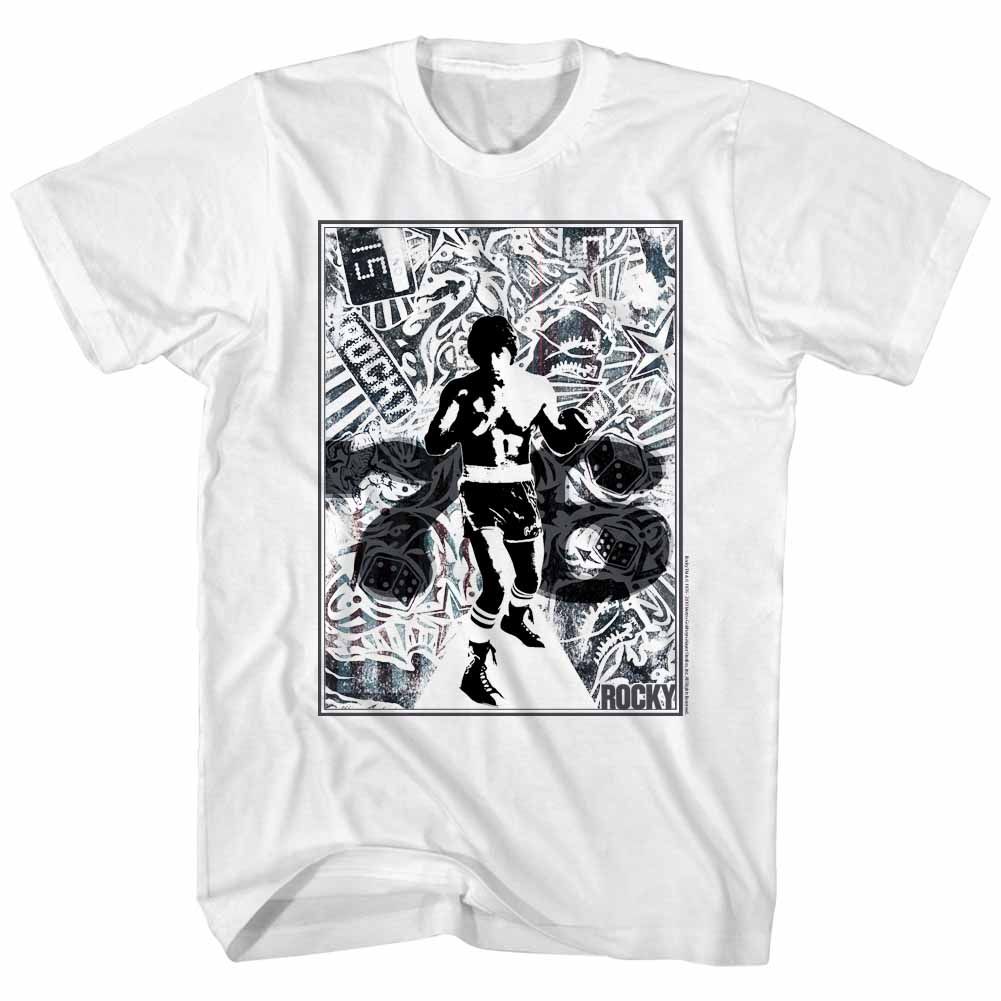 Wholesale Rocky Movie '76 Collage White Adult T-Shirt