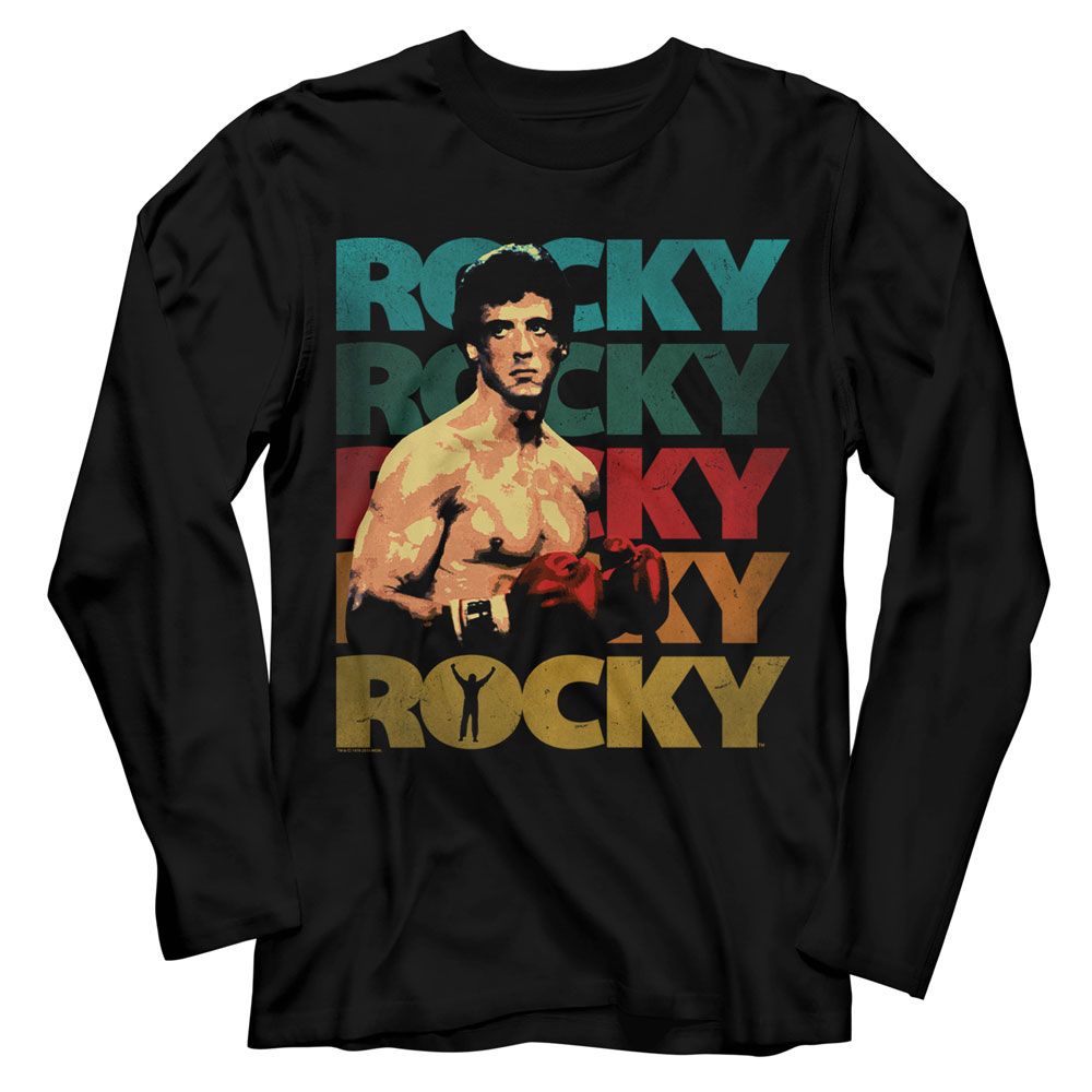 Wholesale Rocky Movie 70's Colors Black Adult Long Sleeve T-Shirt