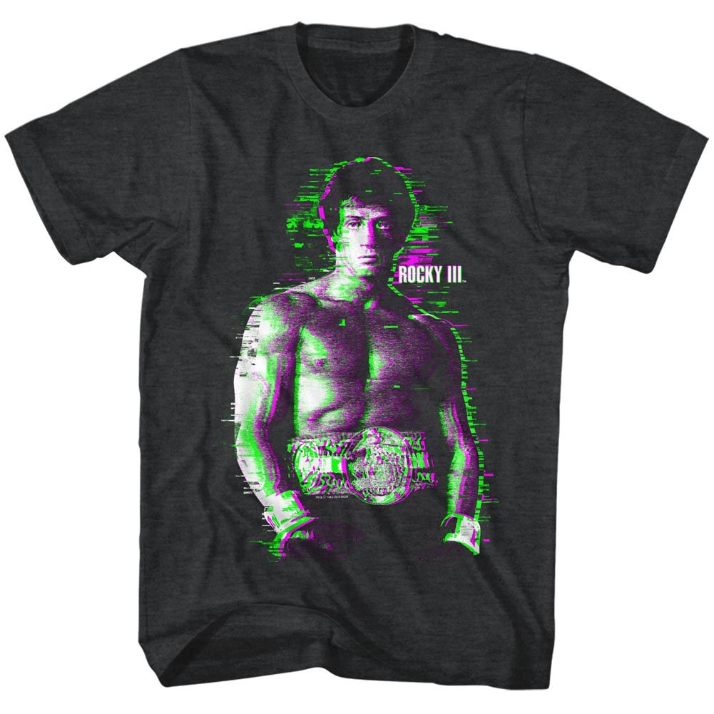 Wholesale Rocky Movie Glitchy Heather Black Adult T-Shirt