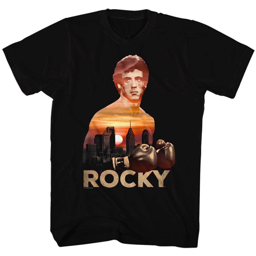 Wholesale Rocky Movie Sunset Over Philly Black Adult T-Shirt