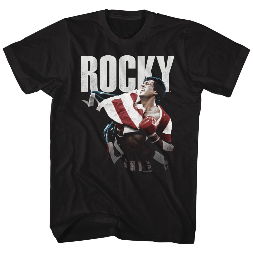 Wholesale Rocky Movie Flap Wrap Black Adult T-Shirt