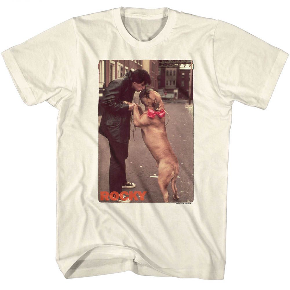 Wholesale Rocky Movie Kissy Dog Solid Natural Adult T-Shirt