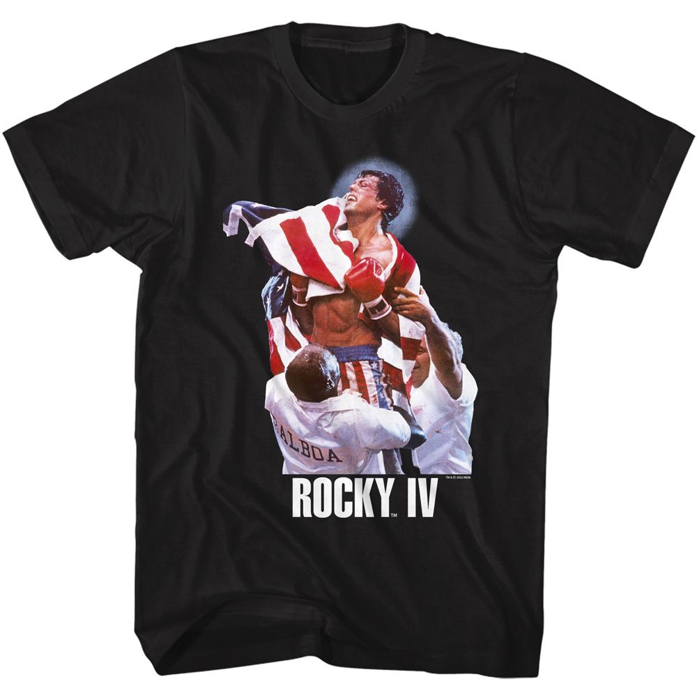Wholesale Rocky Movie Flag Win Black Adult T-Shirt