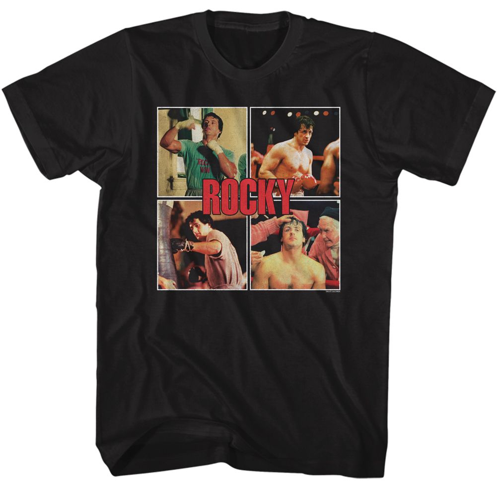 Wholesale Rocky Movie Rocky Multi Image Black Adult T-Shirt