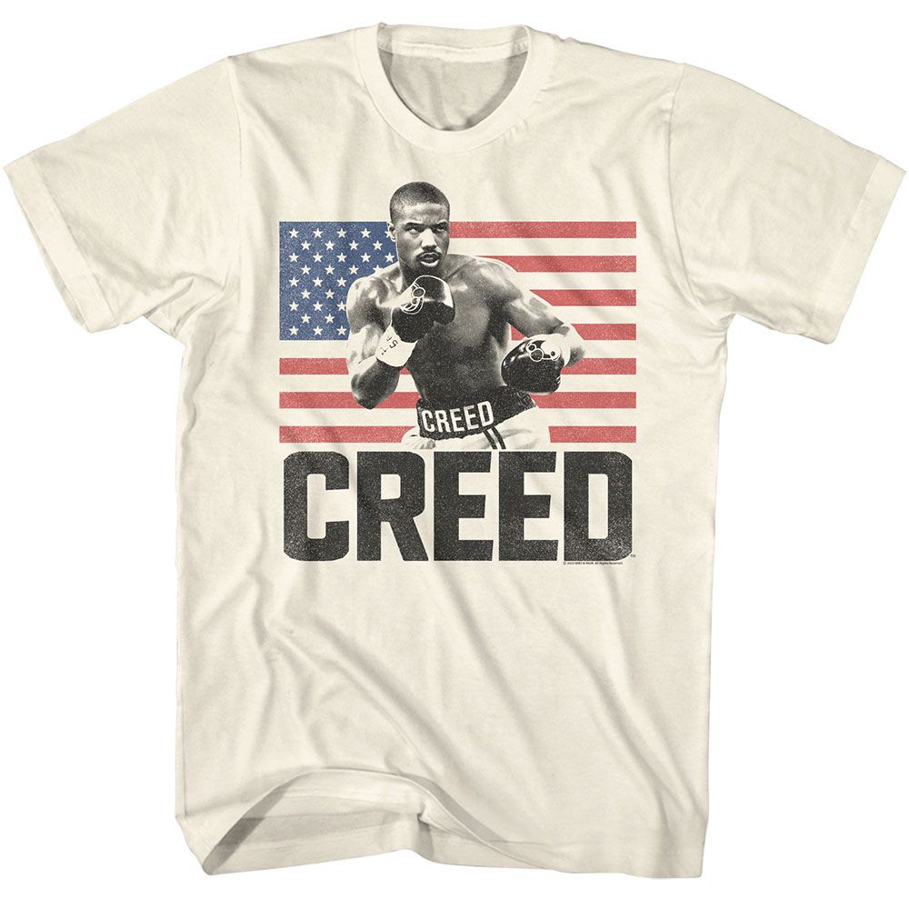 Wholesale Rocky Movie Creed American Flag Solid Natural Adult T-Shirt