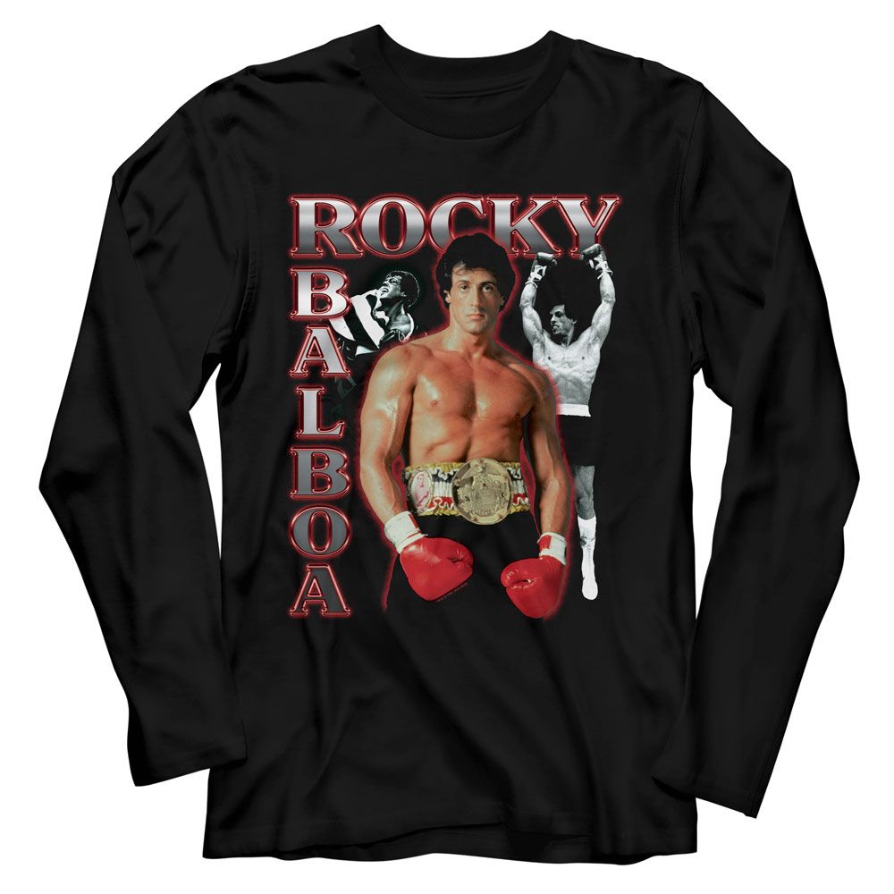 Wholesale Rocky Movie Three Photo Collage Black Adult Long Sleeve T-Shirt
