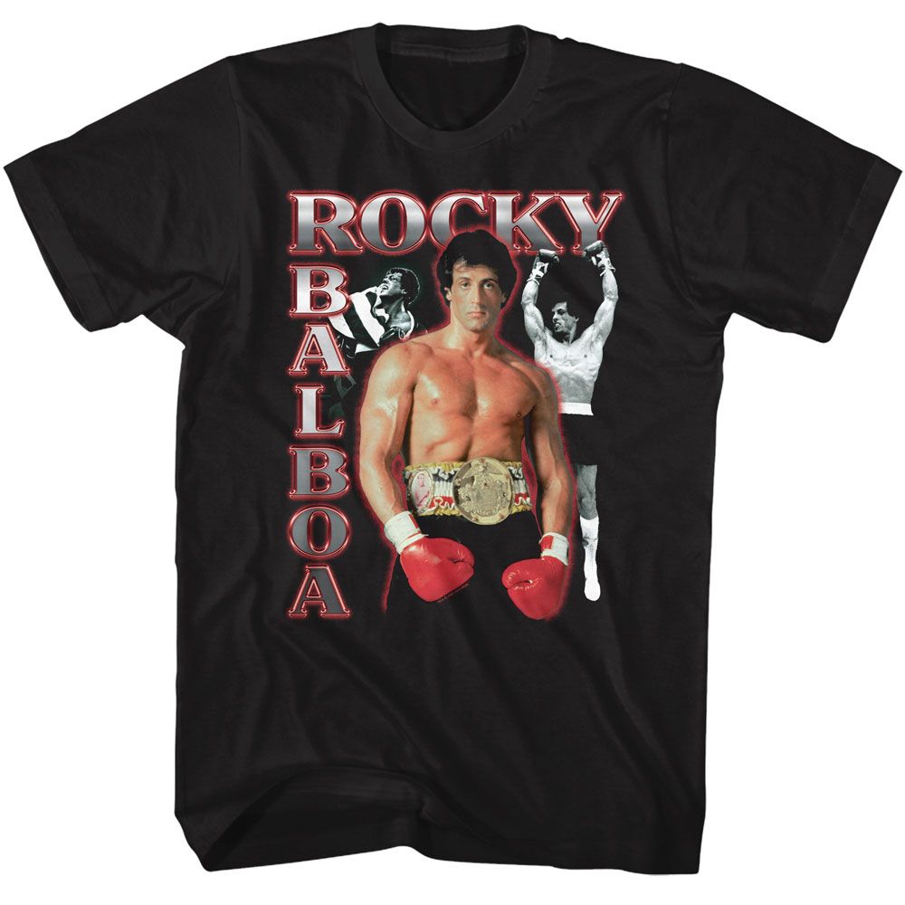 Wholesale Rocky Movie Three Photos Collage Black Adult T-Shirt