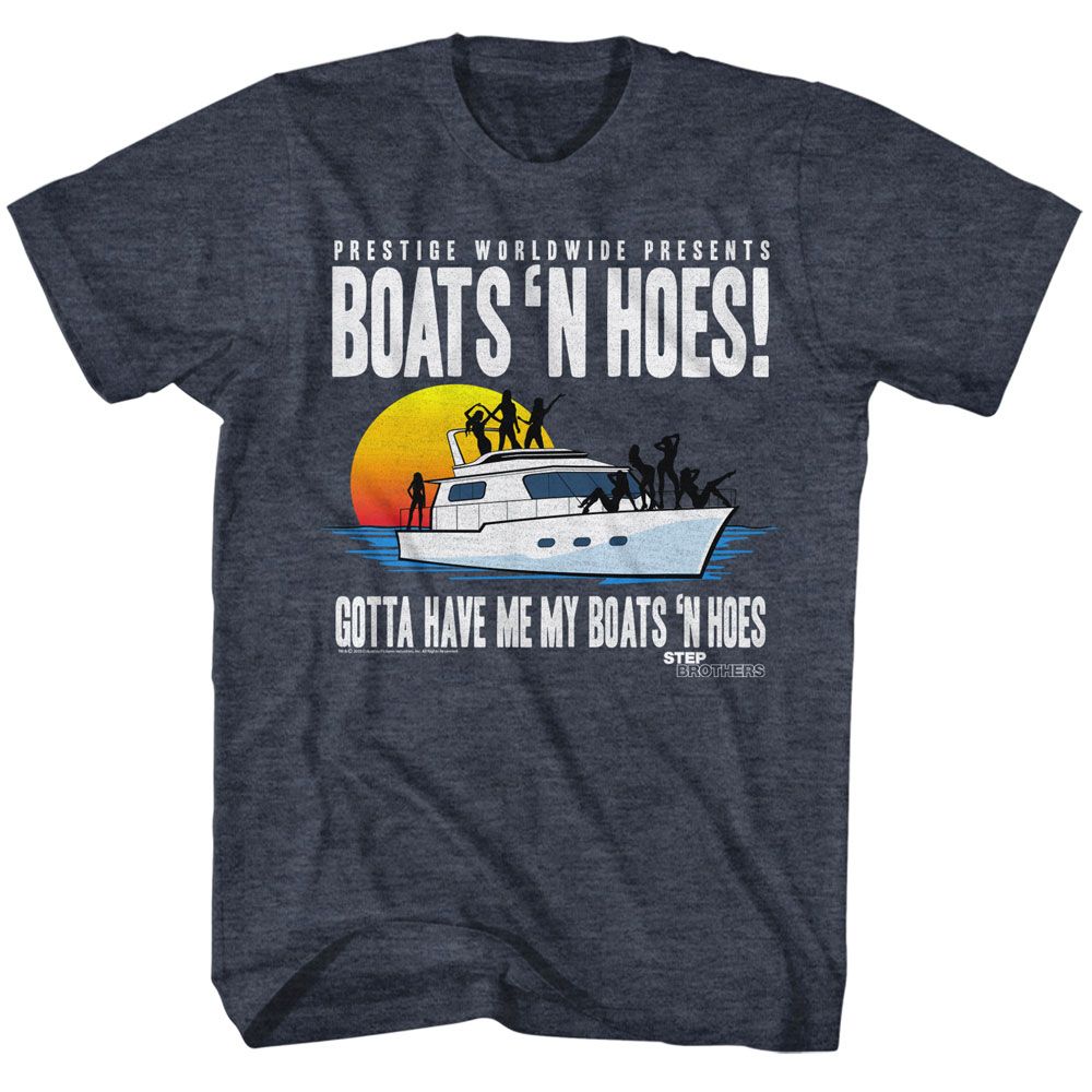 Wholesale Step Brothers Movie Boat with Saucy Gals Heather Navy Adult T-Shirt