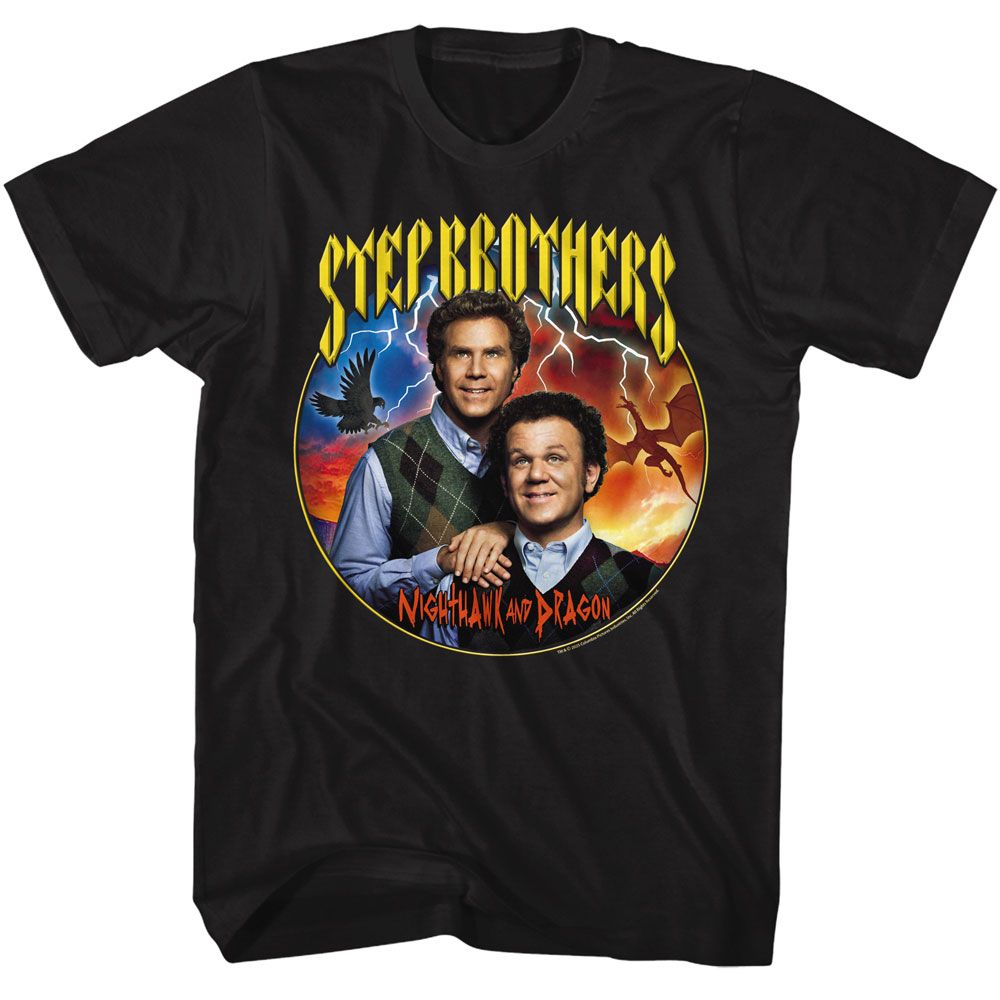 Wholesale Step Brothers Movie Nighthawk and Dragon Black Adult T-Shirt