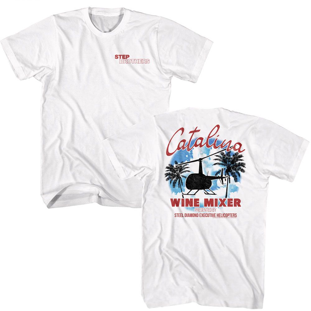 Wholesale Step Brothers Movie Catalina Wine Mixer Front & Back White Adult T-Shirt
