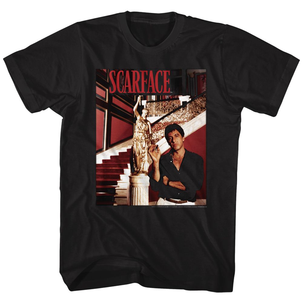 Wholesale Scarface Movie Statue Stairs Black Adult T-Shirt