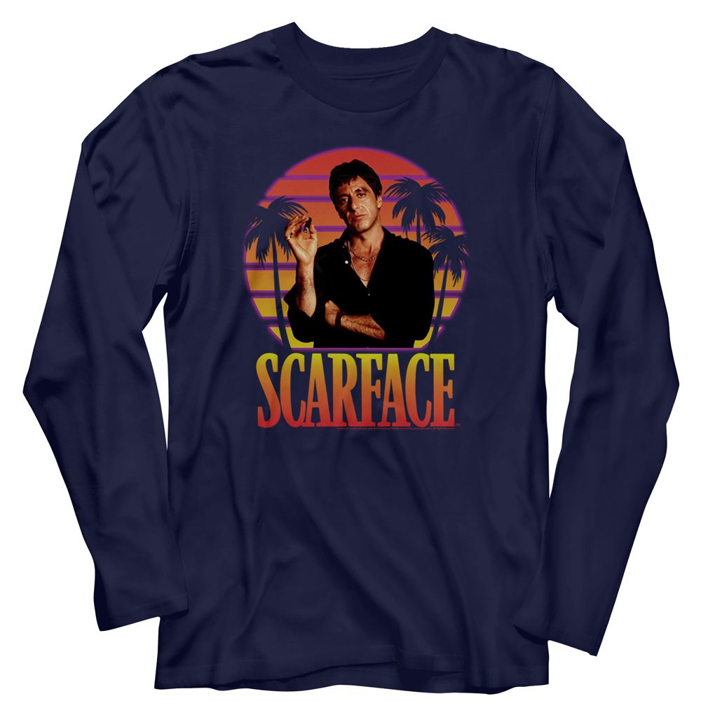 Wholesale Scarface Movie Miami Sunset Navy Adult Long Sleeve T-Shirt