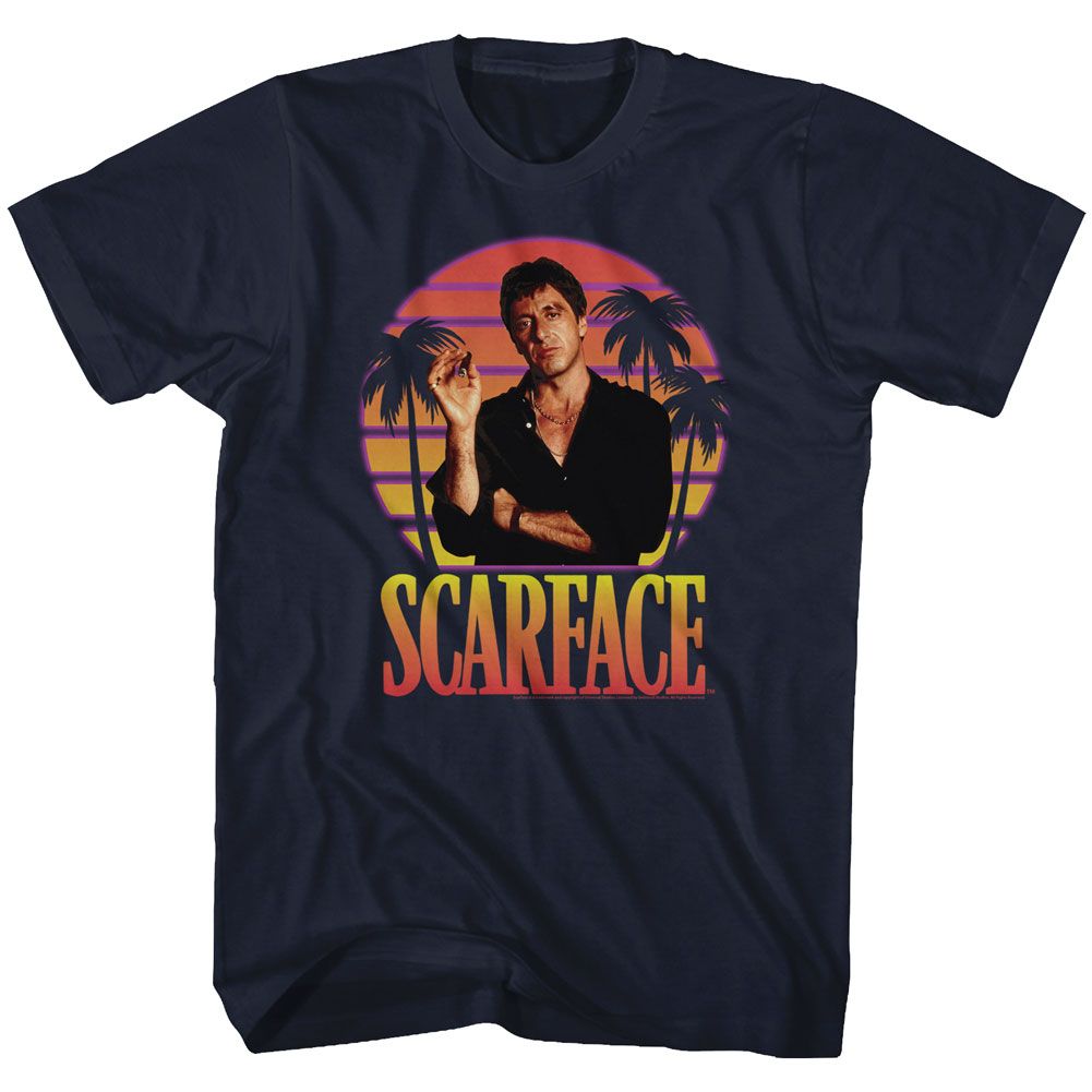 Wholesale Scarface Movie Miami Sunset Navy Adult T-Shirt