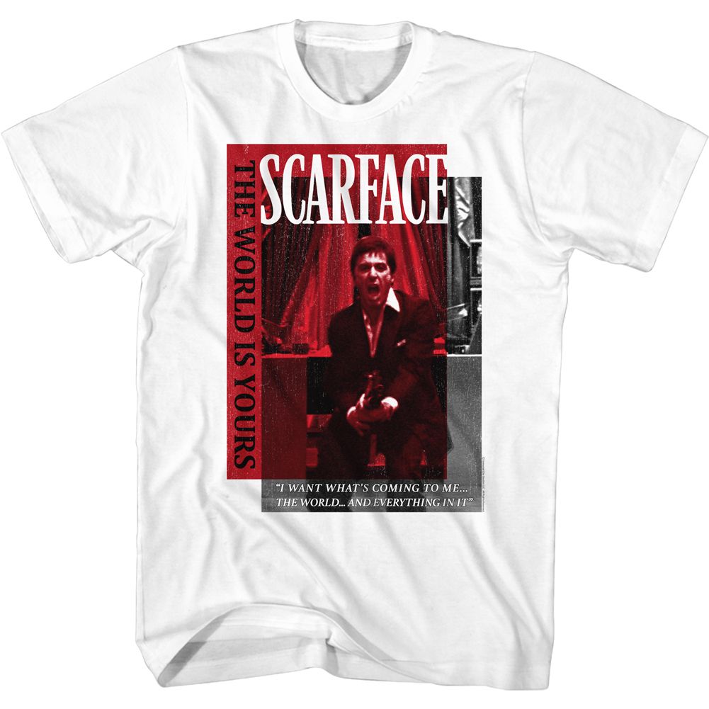 Wholesale Scarface Movie Scarlet Box Overlay White Adult T-Shirt