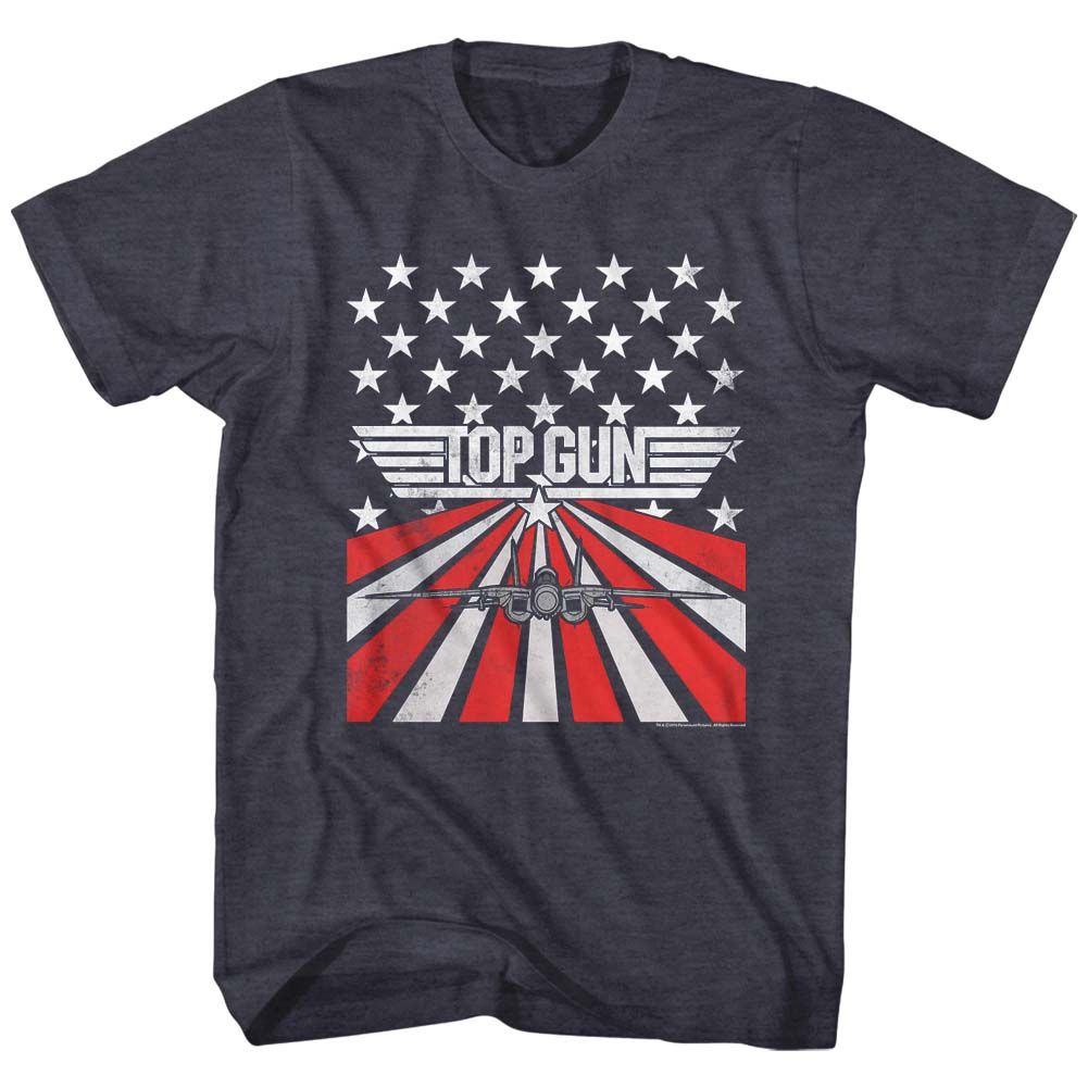 Wholesale Top Gun Movie Stars and Stripes Heather Navy Adult T-Shirt
